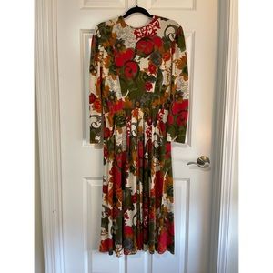 Jessica Howell by Mitchell Rodbell vintage dress midi sleeve fall floral cottage